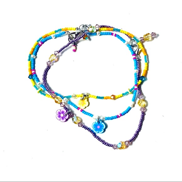 Handmade Yellow Aqua Orange Tropical Flower Anklet - Picture 7 of 7